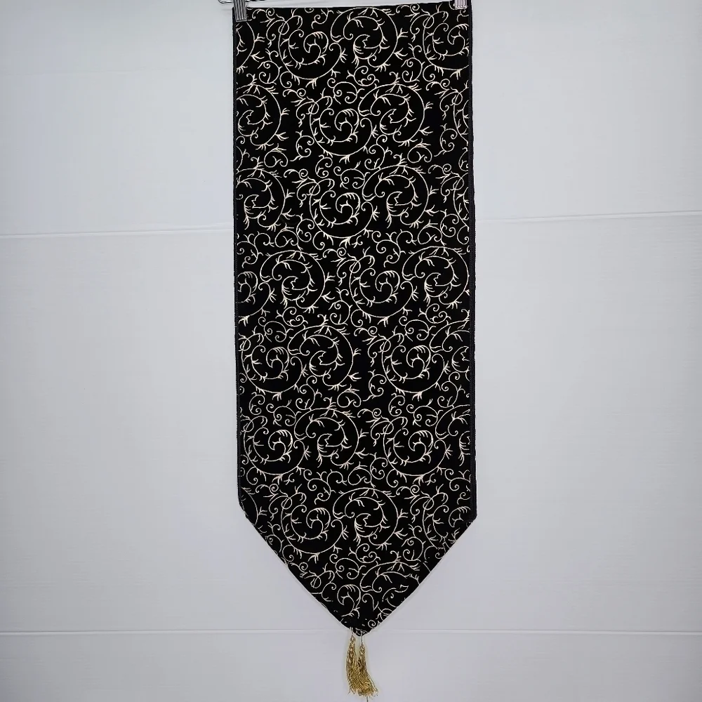 Table Runner Black & Gold Swirl Elegant Home Holiday Christmas Decor 13 x 71